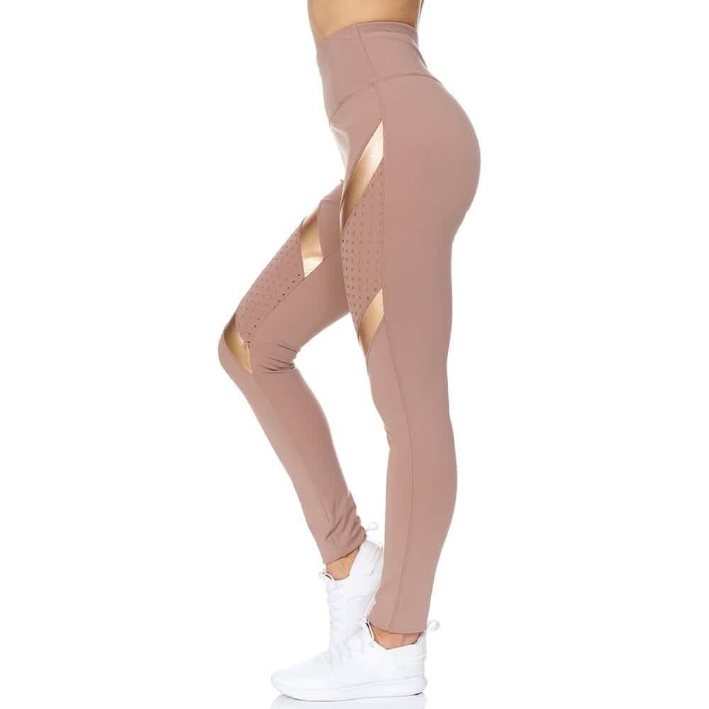 Legging long taille haute avec empiècements en résille découpée au laser pour femme