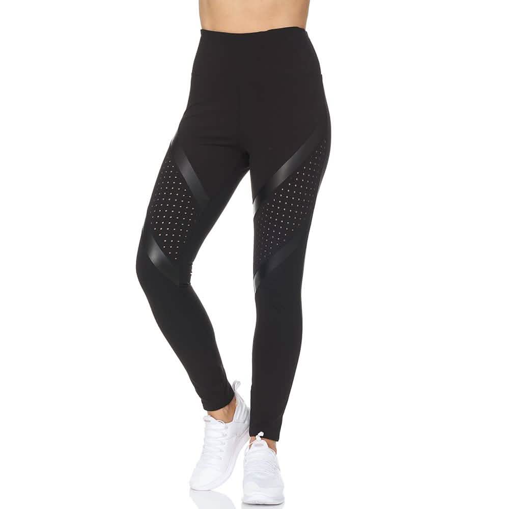 Legging long taille haute avec empiècements en résille découpée au laser pour femme