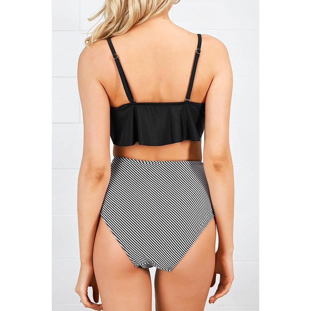 Ensemble bikini taille haute à volants pour femme