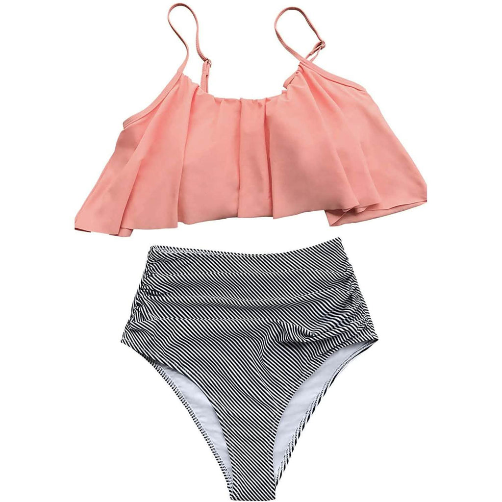 Ensemble bikini taille haute à volants pour femme