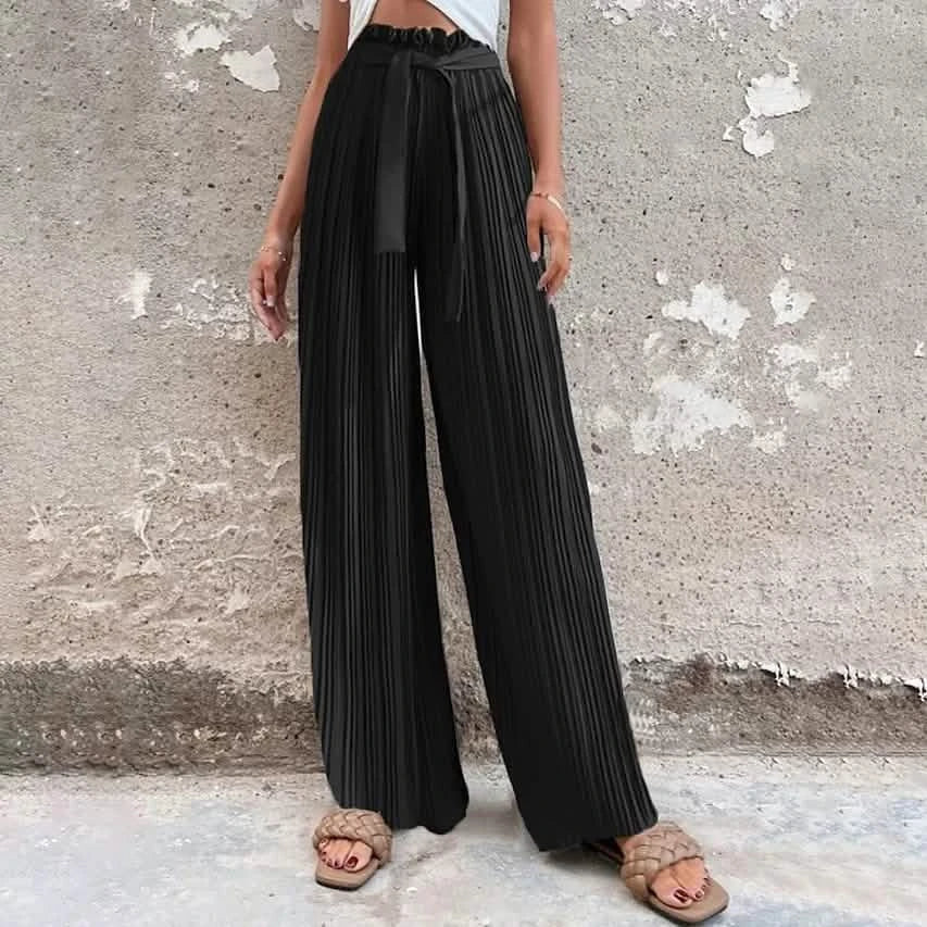 Pantalon ample à taille haute et bretelles pour femme