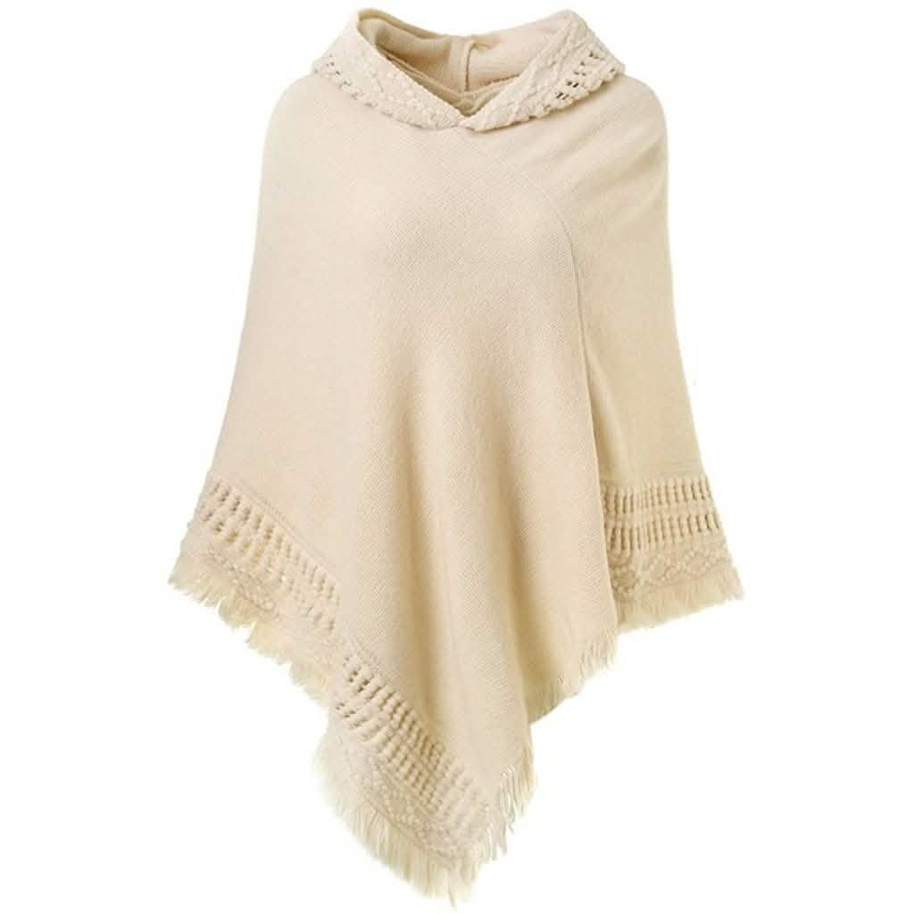 Cape à capuche pour femme avec ourlet frangé, Modèles de tricot de ponchos au crochet