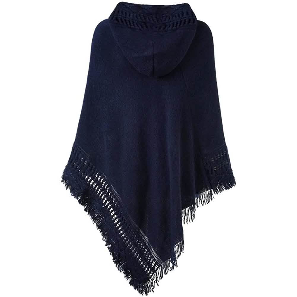 Cape à capuche pour femme avec ourlet frangé, Modèles de tricot de ponchos au crochet
