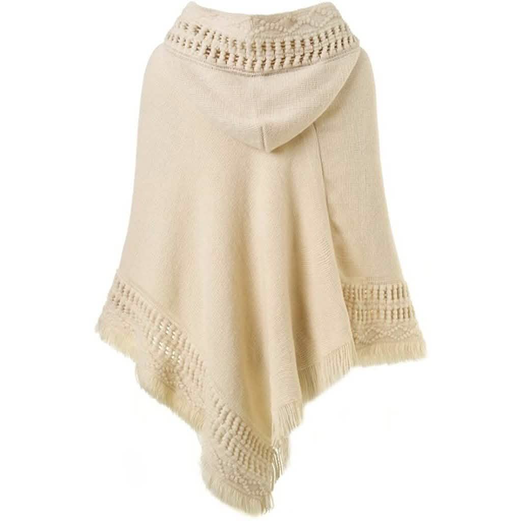 Cape à capuche pour femme avec ourlet frangé, Modèles de tricot de ponchos au crochet
