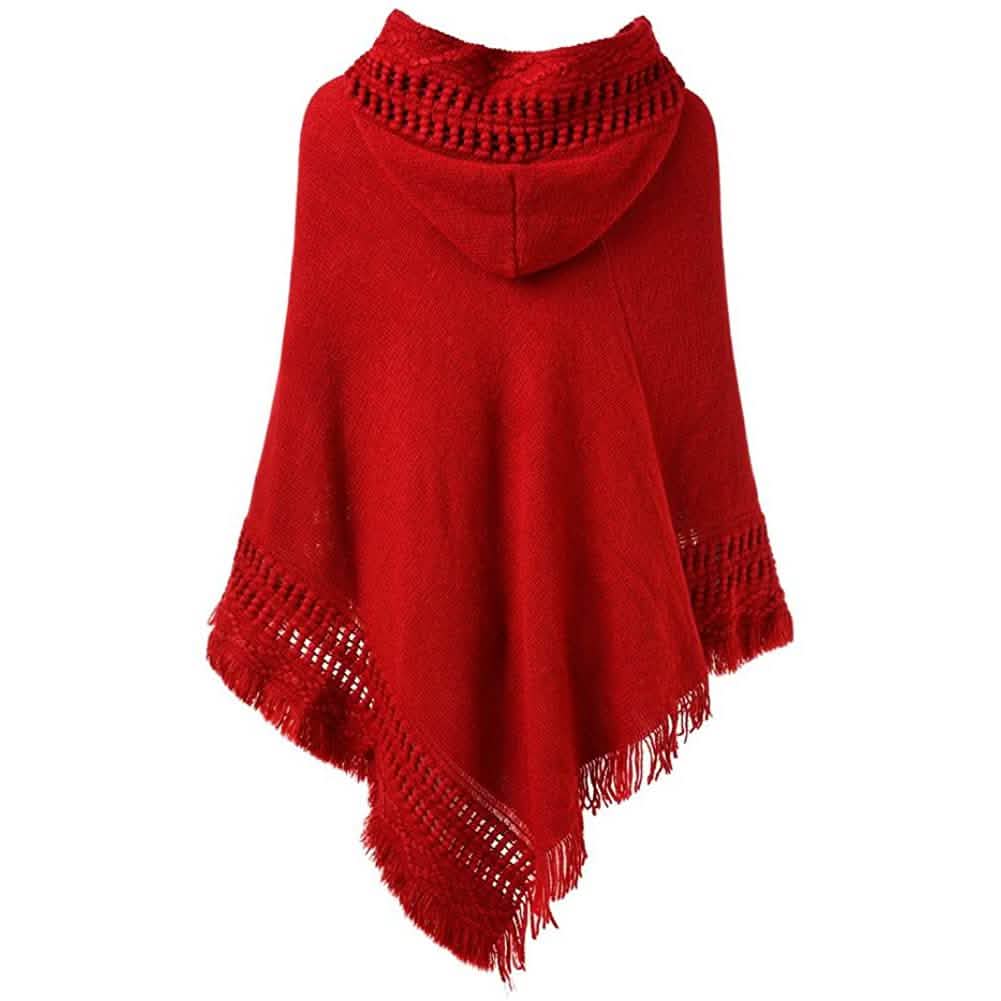 Cape à capuche pour femme avec ourlet frangé, Modèles de tricot de ponchos au crochet