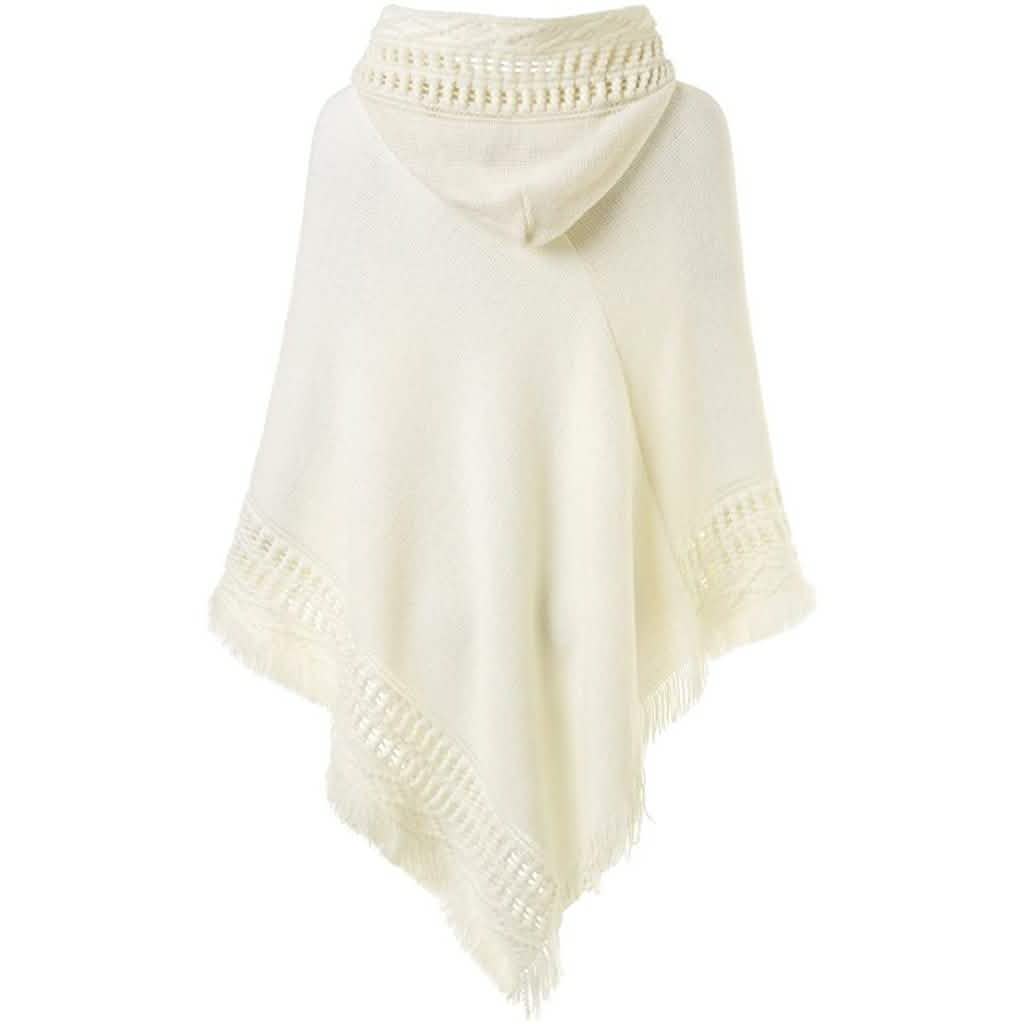 Cape à capuche pour femme avec ourlet frangé, Modèles de tricot de ponchos au crochet