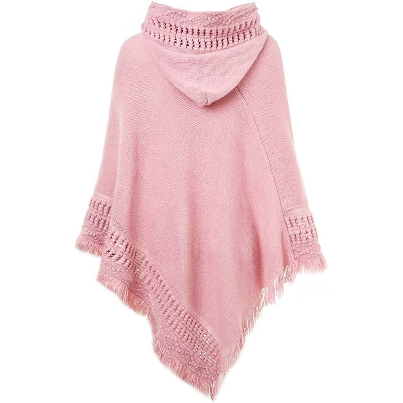Cape à capuche pour femme avec ourlet frangé, Modèles de tricot de ponchos au crochet