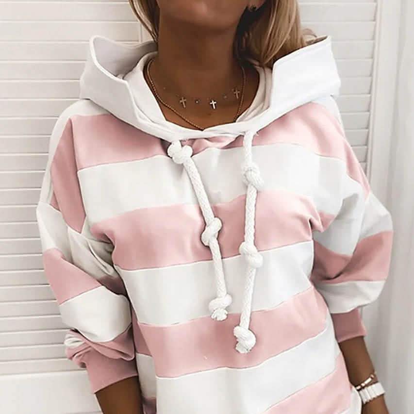 Sweat à Capuche Femme Rayé Quotidien Basique Décontracté