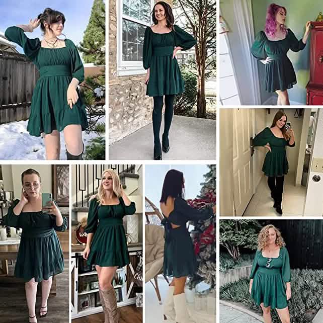 Mini-robe femme à manches lanternes et dos noué