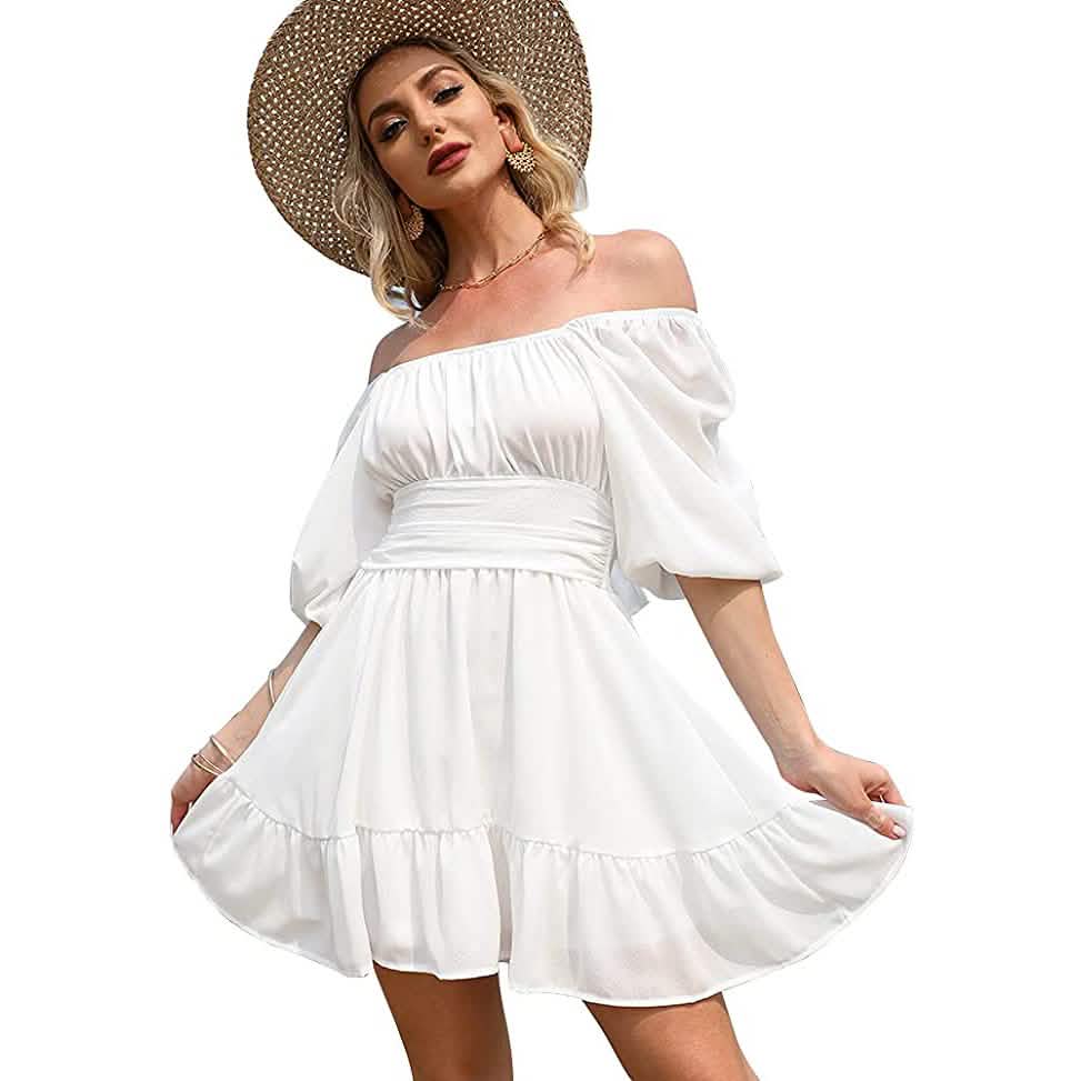 Mini-robe femme à manches lanternes et dos noué