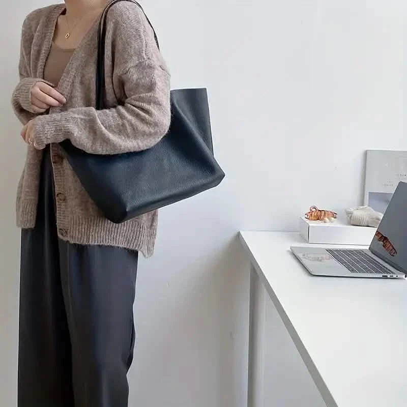 Grands cabas pour femmes Sac à bandoulière en cuir PU souple Sac à main Hobo Sac à poignée supérieure décontracté pour les voyages et le travail