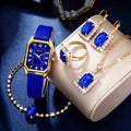 Ensemble de bijoux montre-bracelet en cuir, boucles d'oreilles, bracelet, collier et bague pour femme