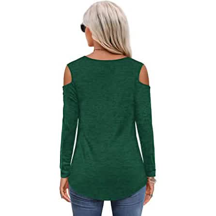 Hauts T-shirts Basiques à Manches Longues et Épaules Dénudées pour Femmes