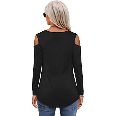 Hauts T-shirts Basiques à Manches Longues et Épaules Dénudées pour Femmes