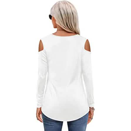 Hauts T-shirts Basiques à Manches Longues et Épaules Dénudées pour Femmes