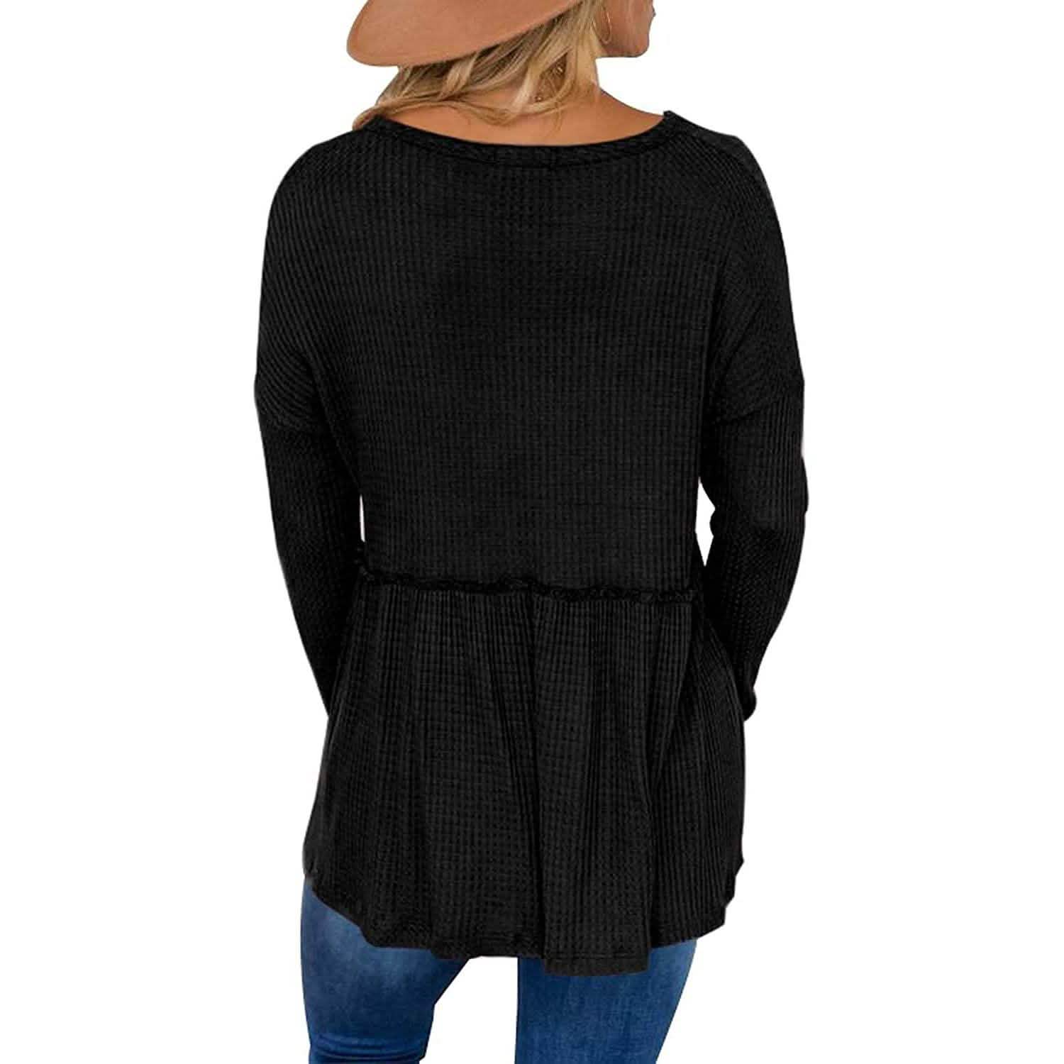 Hauts tuniques babydoll à col en V à manches longues et volants pour femmes