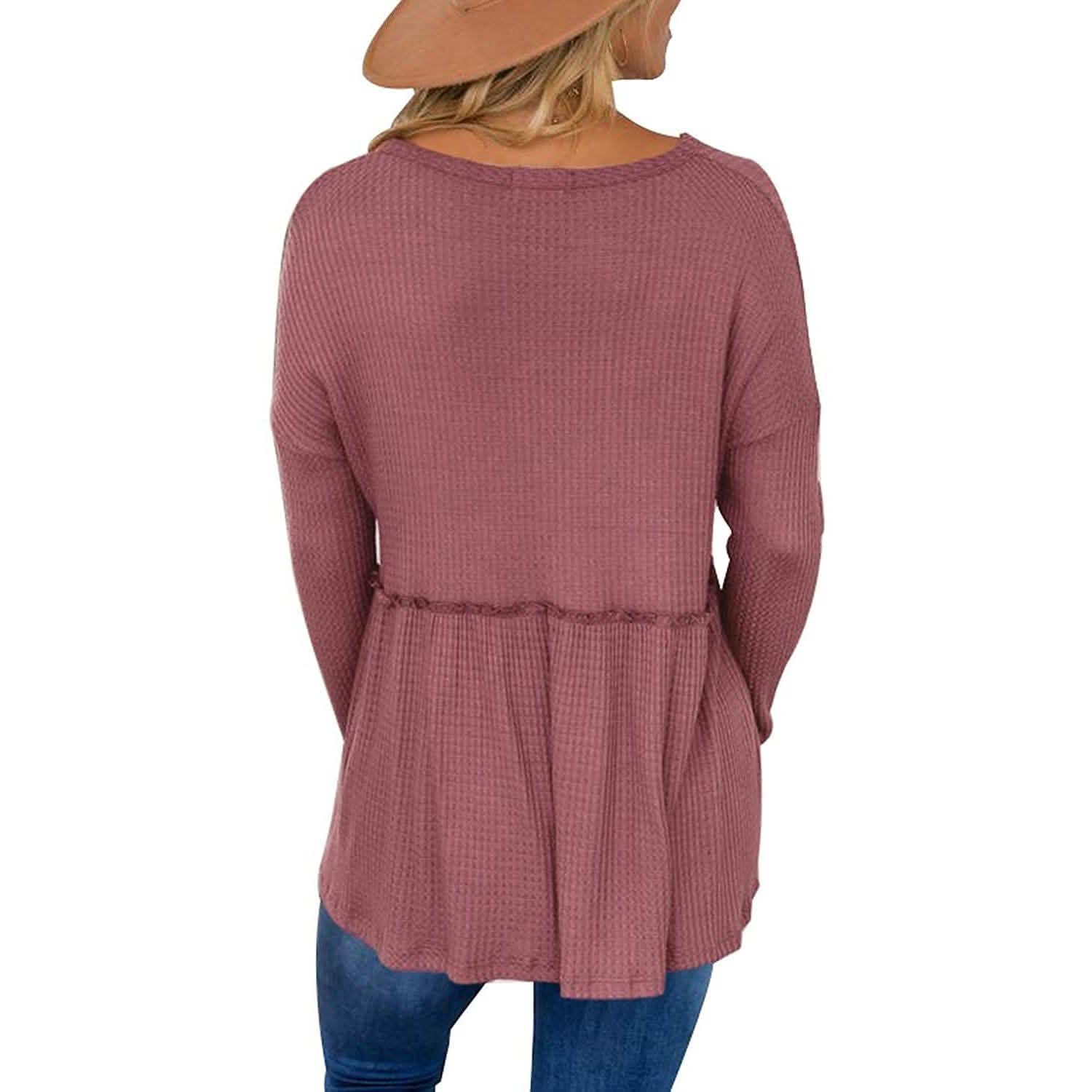 Hauts tuniques babydoll à col en V à manches longues et volants pour femmes