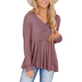 Hauts tuniques babydoll à col en V à manches longues et volants pour femmes