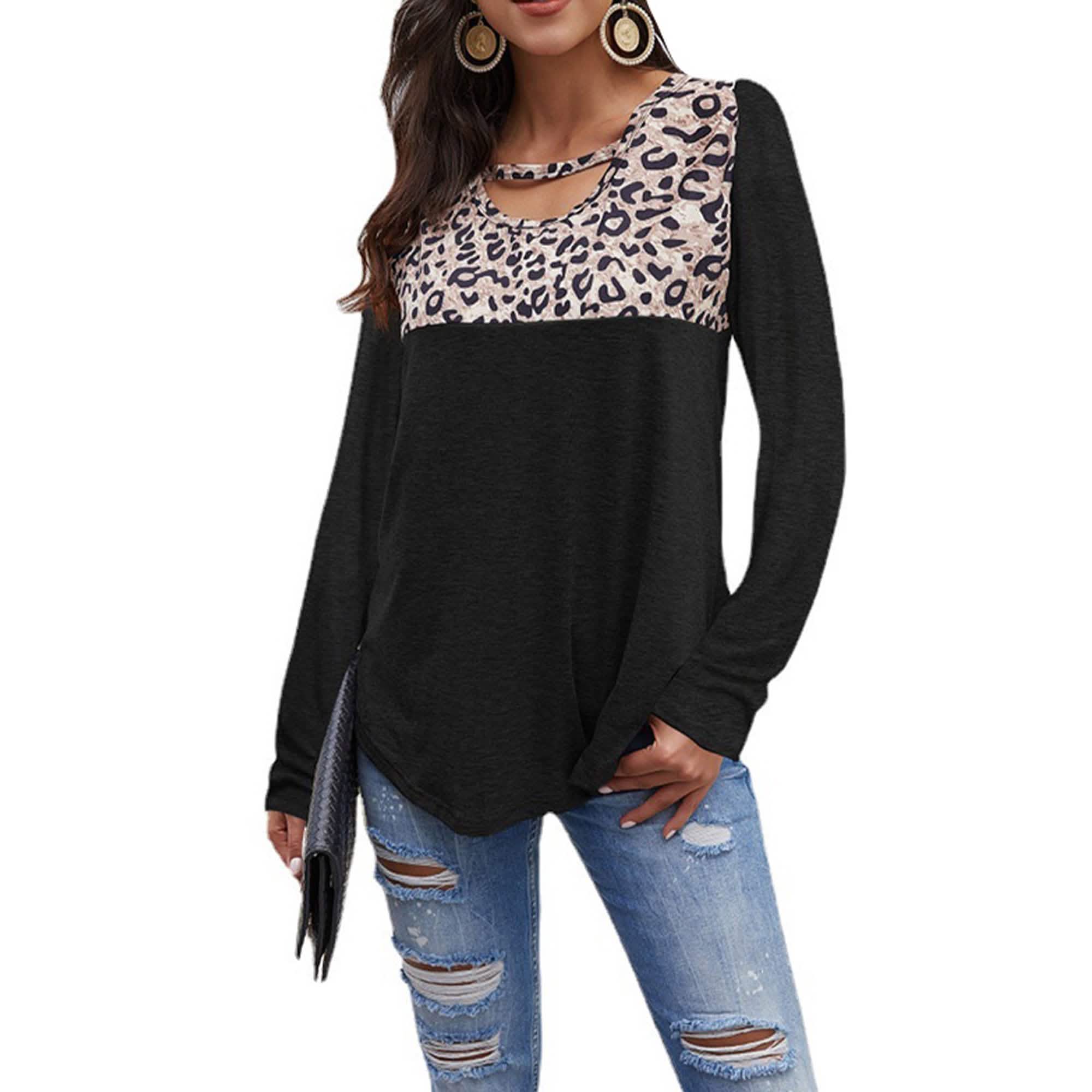 Hauts amples pour femmes Manches longues Tunique Color Block Chemises décontractées