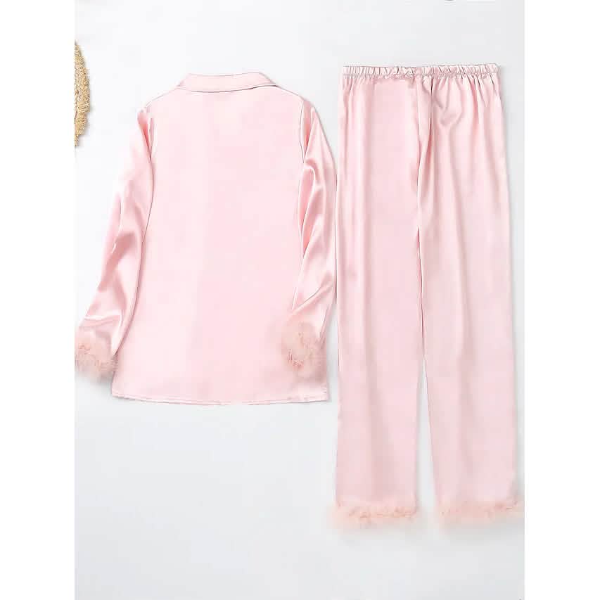 Ensemble de pyjama de détente pour femme - Couleur unie - Soie - Chemise et pantalon doux et simples