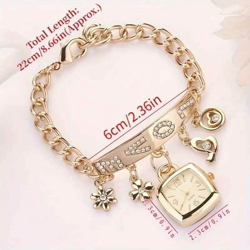 Montre à quartz en alliage avec bracelet alphabet amour pour femme