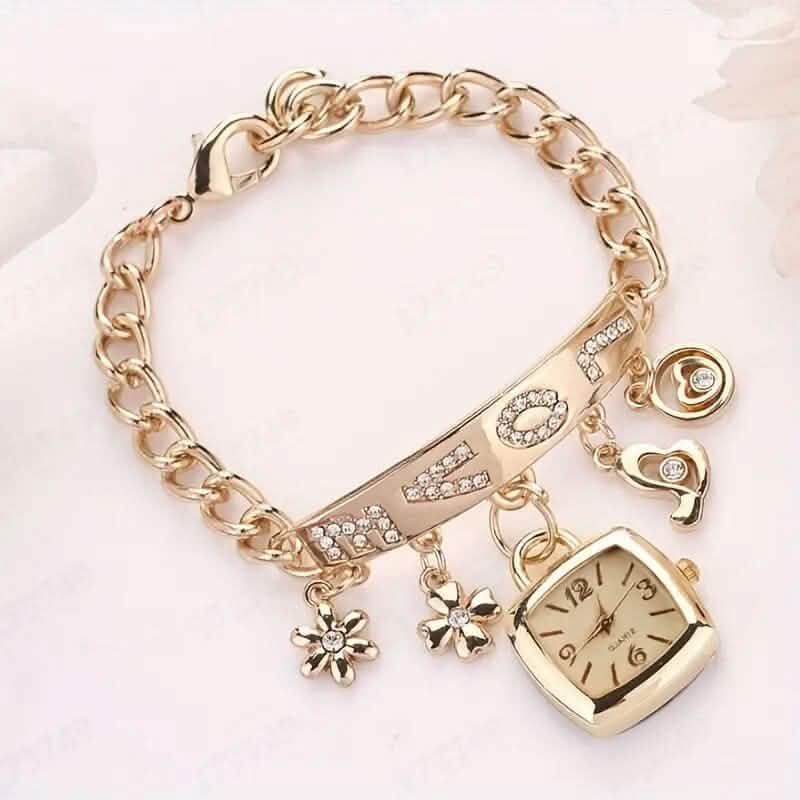 Montre à quartz en alliage avec bracelet alphabet amour pour femme
