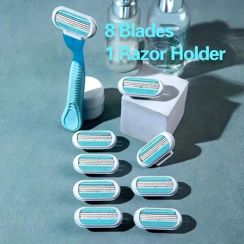 Outil manuel d'épilation pour femmes, 1 manche + 8 lames, lames en acier inoxydable à 3 couches, manche antidérapant