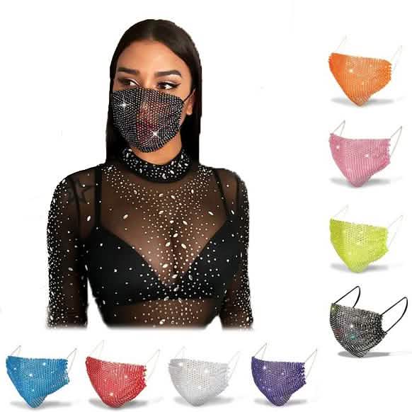 Masque de protection solaire en résille pour femme avec diamants