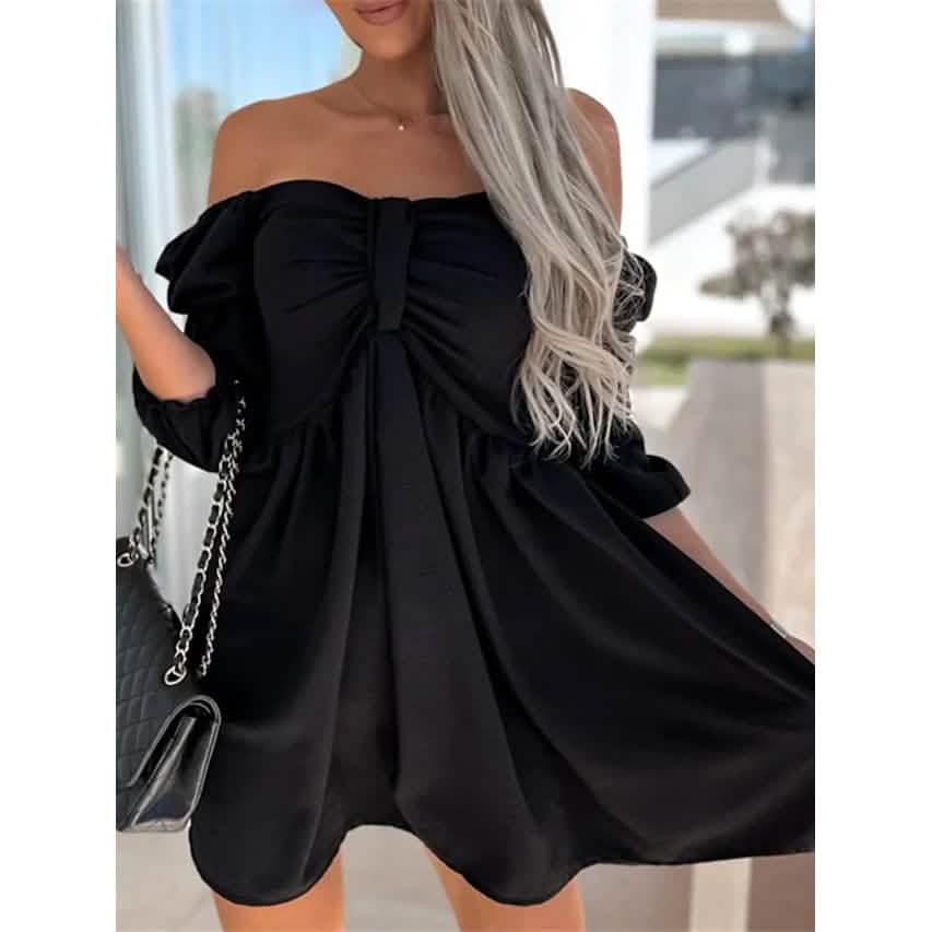 Robe décontractée pour femme à épaules dénudées et manches bouffantes
