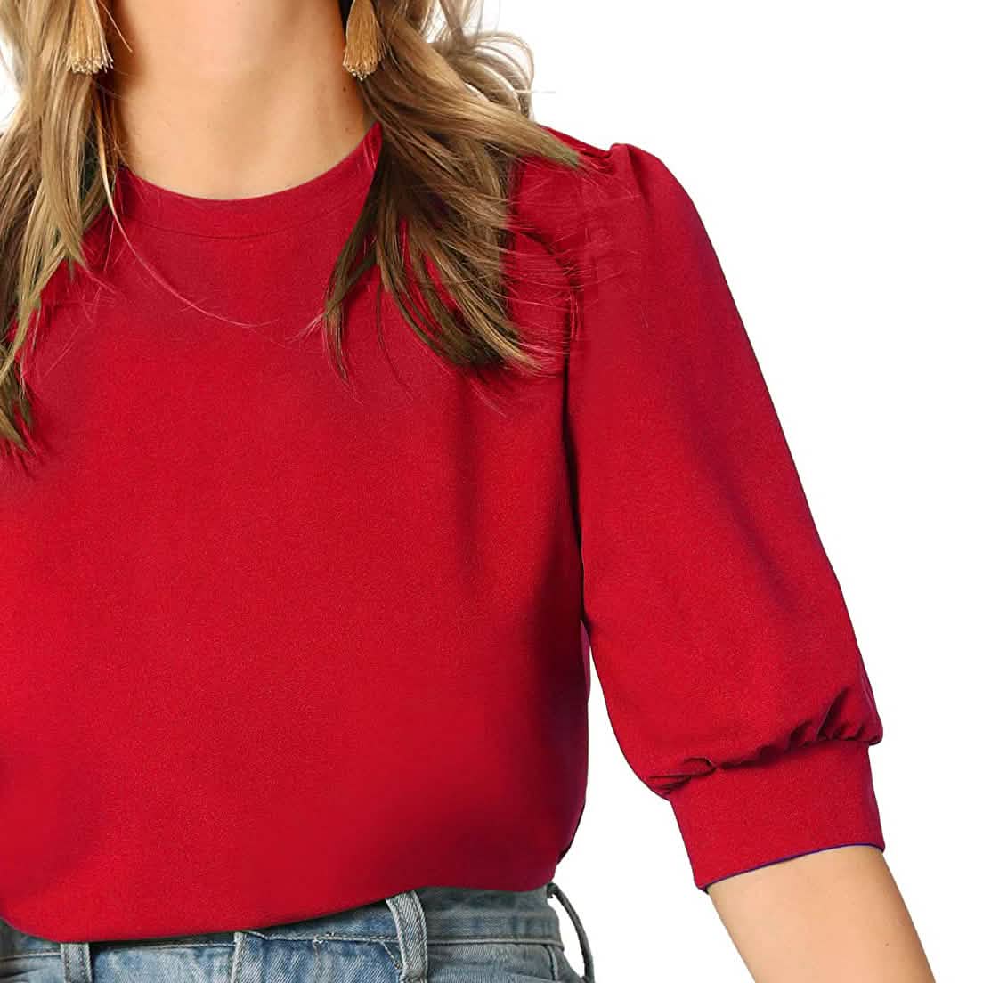 Chemisier à manches bouffantes et dos festonné pour femme
