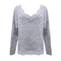 Pull tricoté uni décontracté pour femme en acrylique à manches longues coupe ample et col en V