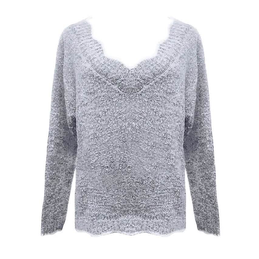 Pull tricoté uni décontracté pour femme en acrylique à manches longues coupe ample et col en V