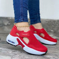 Baskets rouges pour femmes Chaussures à coussin d'air Femme Baskets en maille Respirantes Plates Baskets décontractées à coussin d'air Légères Antidérapantes Sport Jogging Gym Fitness Entraînement Tennis Marche Espadrilles
