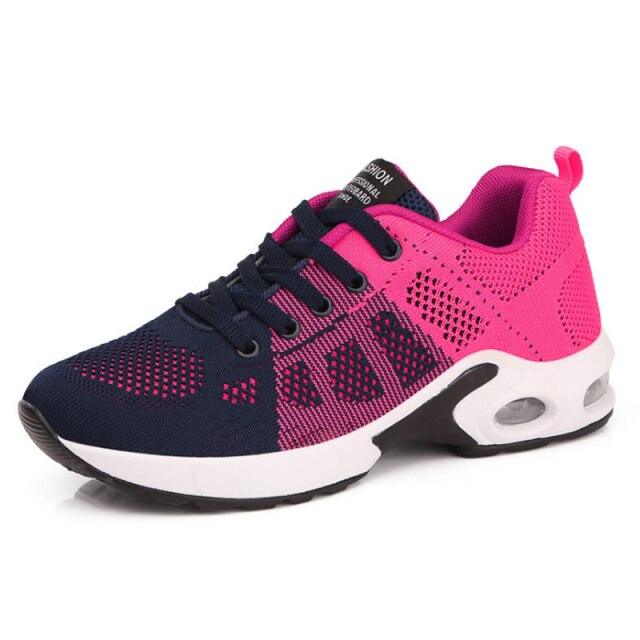 Baskets rouges pour femmes Chaussures à coussin d'air Femme Baskets en maille Respirantes Plates Baskets décontractées à coussin d'air Légères Antidérapantes Sport Jogging Gym Fitness Entraînement Tennis Marche Espadrilles