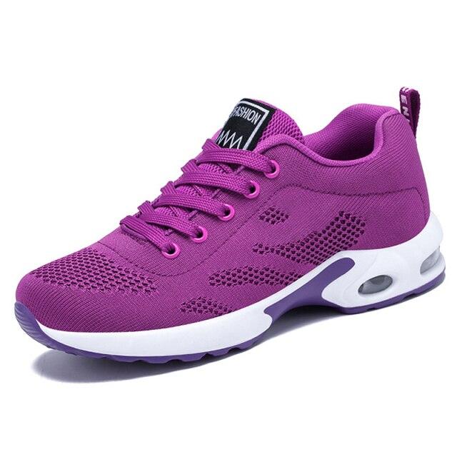 Baskets rouges pour femmes Chaussures à coussin d'air Femme Baskets en maille Respirantes Plates Baskets décontractées à coussin d'air Légères Antidérapantes Sport Jogging Gym Fitness Entraînement Tennis Marche Espadrilles