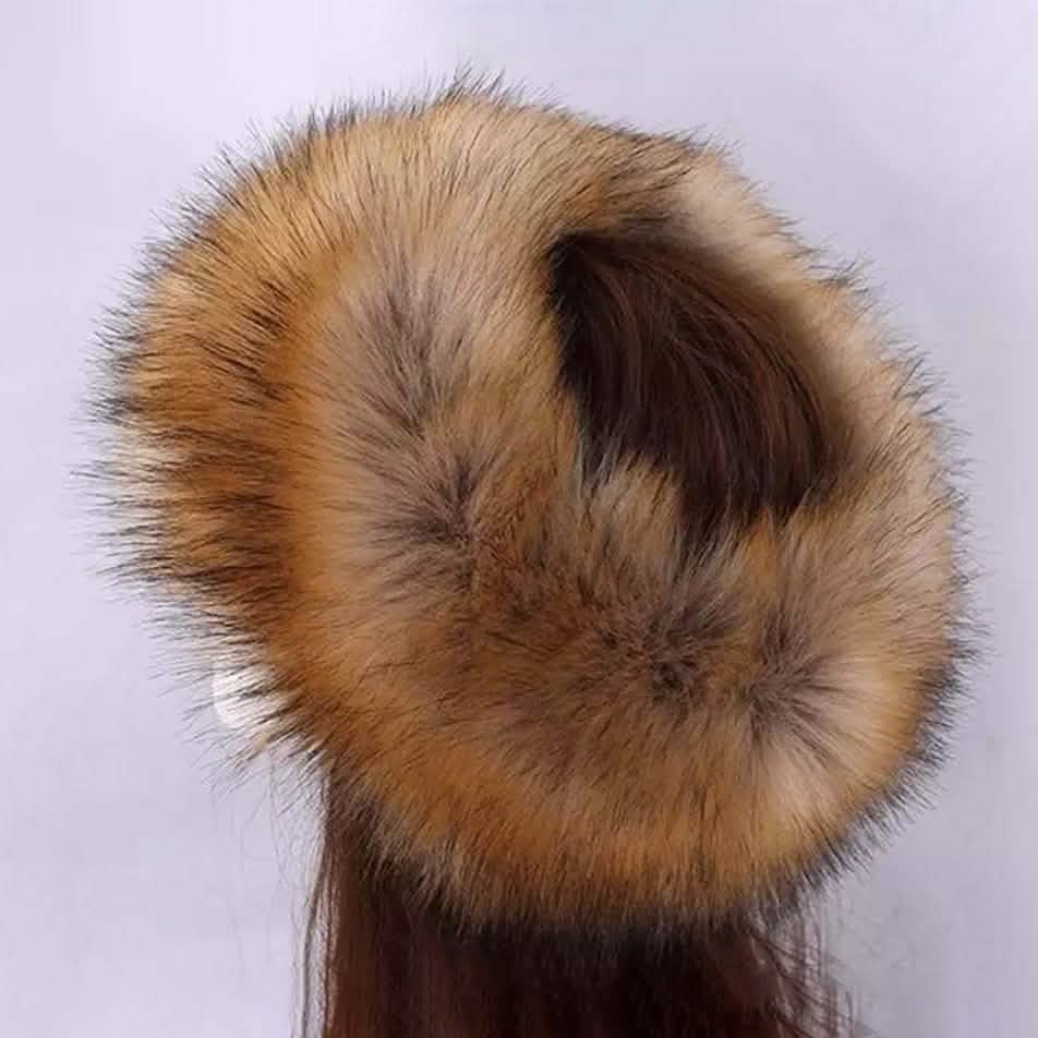 Bonnet en fausse fourrure de renard duveteuse russe pour femme