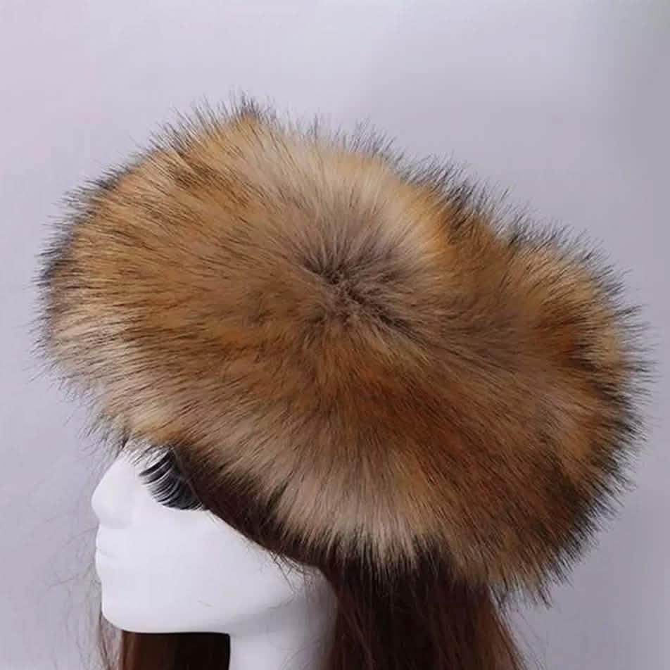 Bonnet en fausse fourrure de renard duveteuse russe pour femme