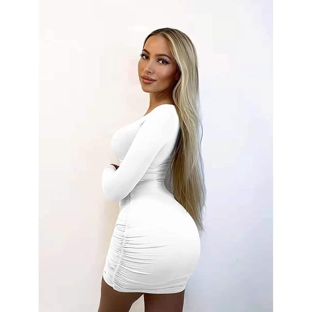 Robe mini moulante sexy pour femme avec décolleté en V profond, manches longues et découpes, idéale pour les sorties en club