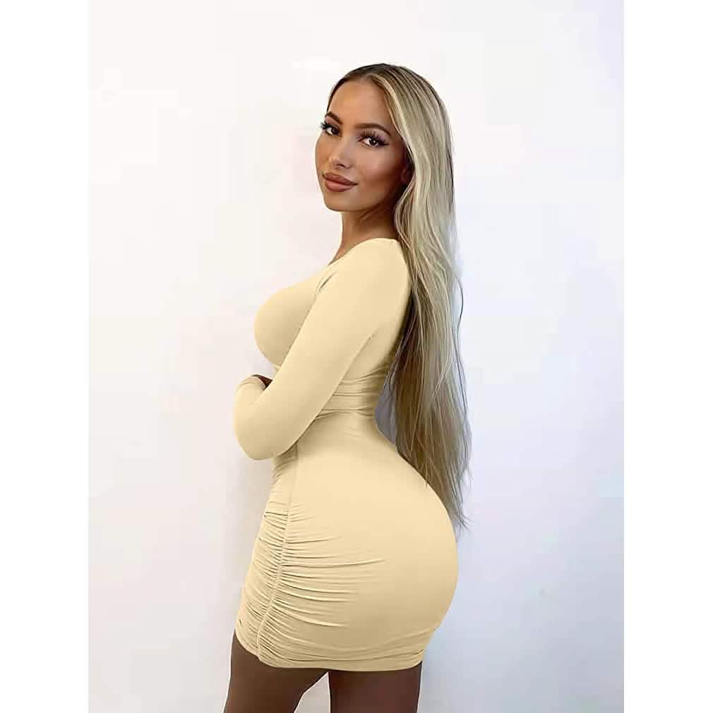 Robe mini moulante sexy pour femme avec décolleté en V profond, manches longues et découpes, idéale pour les sorties en club