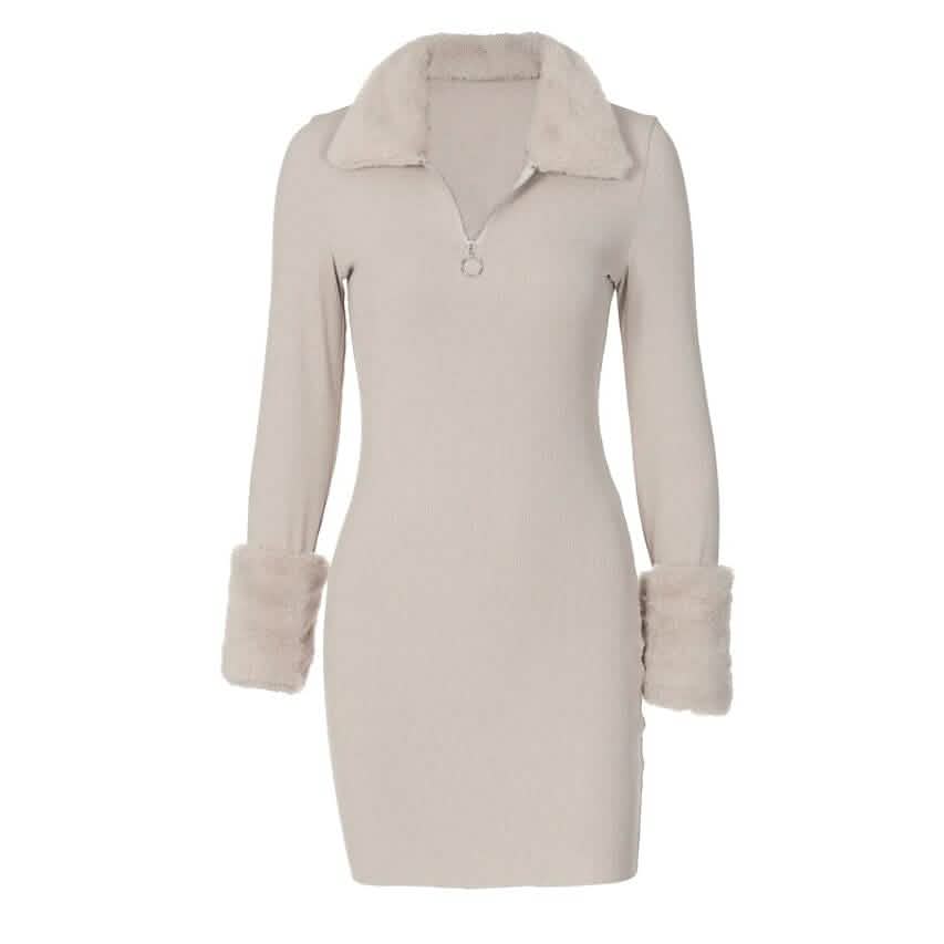 Robe fourreau pour femme, manches longues, couleur unie