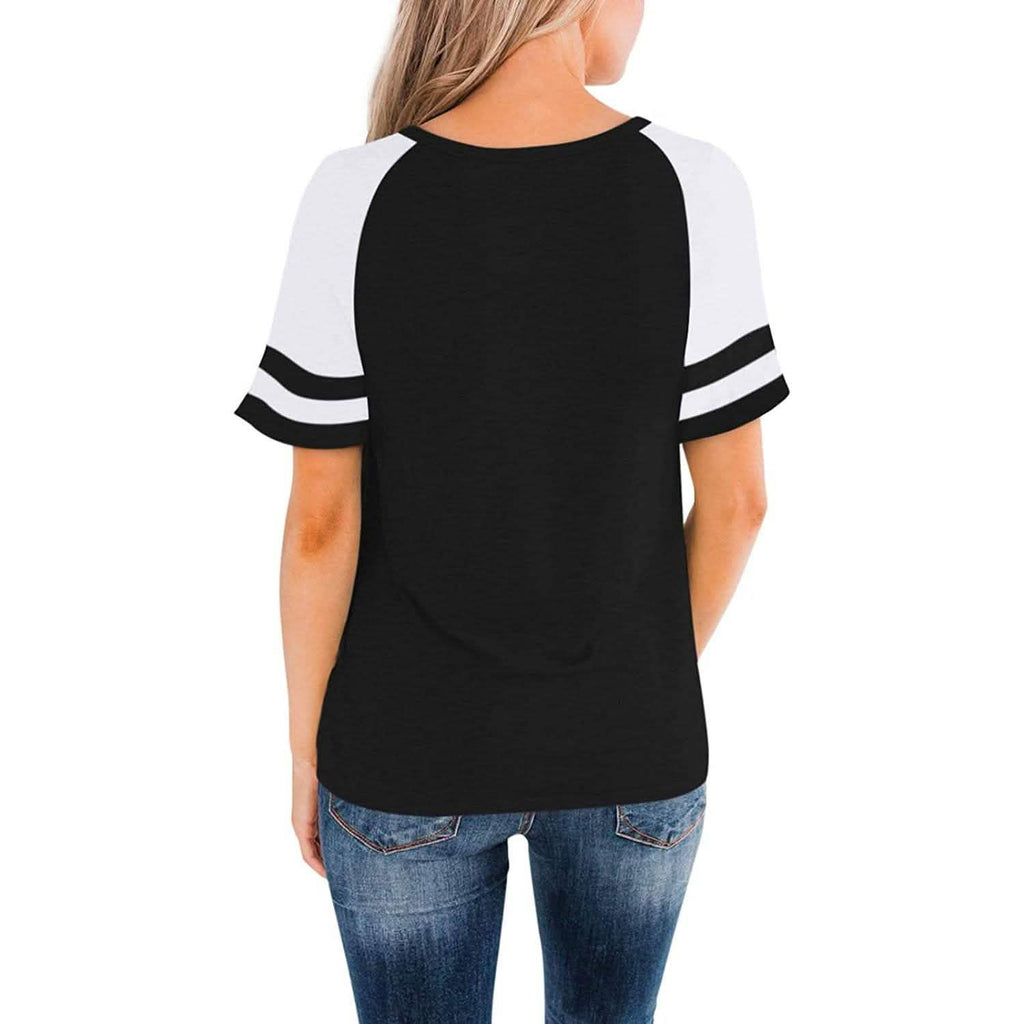 T-shirts à manches courtes ras du cou avec blocs de couleur pour femmes