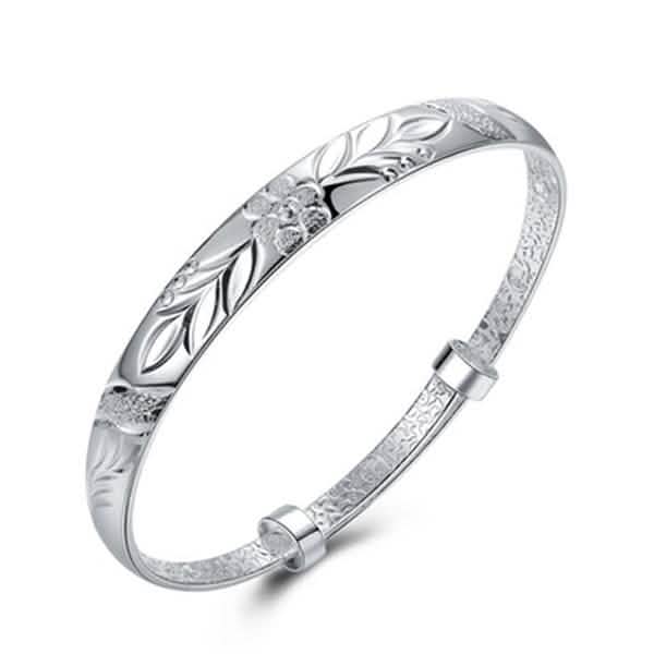 Bracelet jonc femme plaqué argent à motif floral