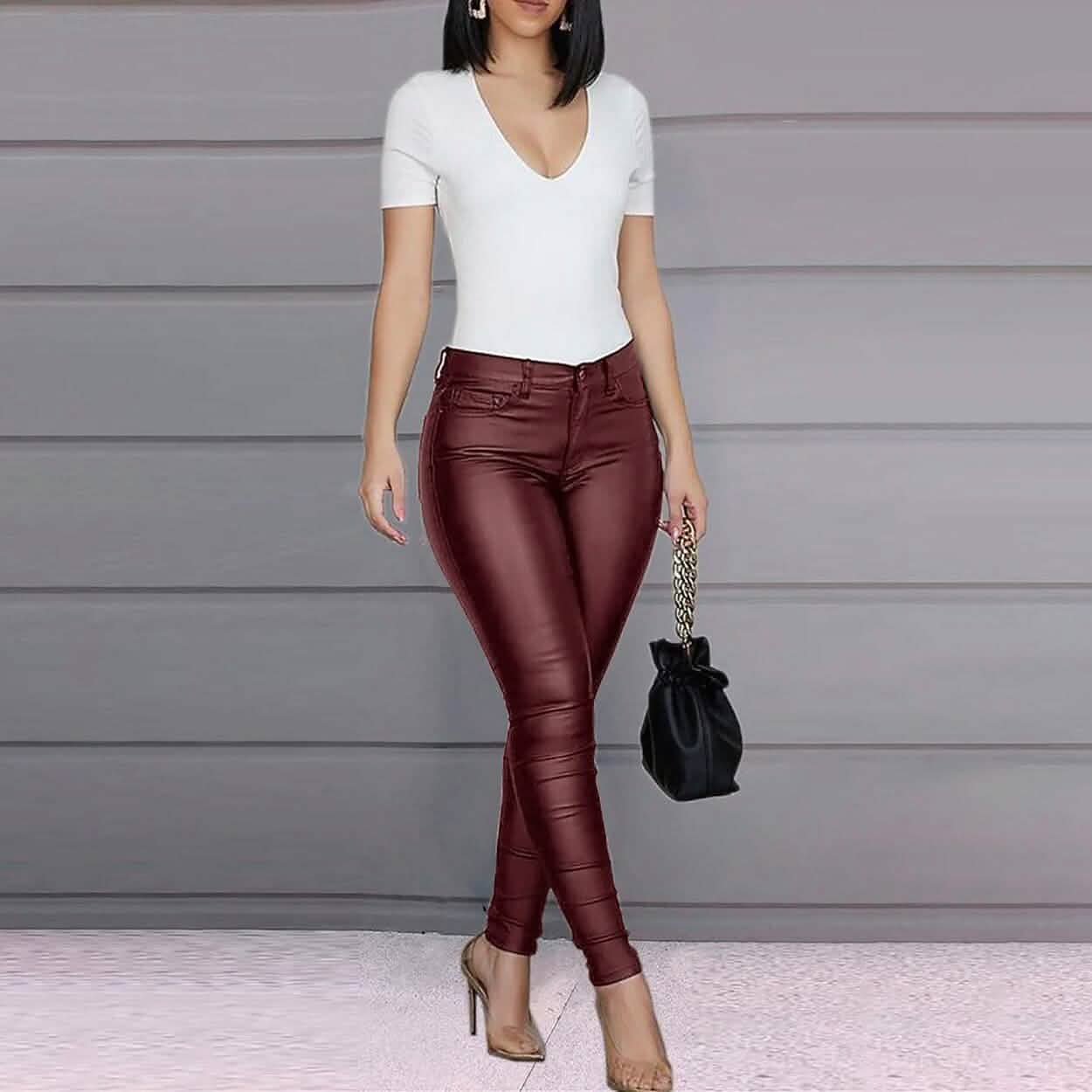 Pantalon en cuir skinny pour femme