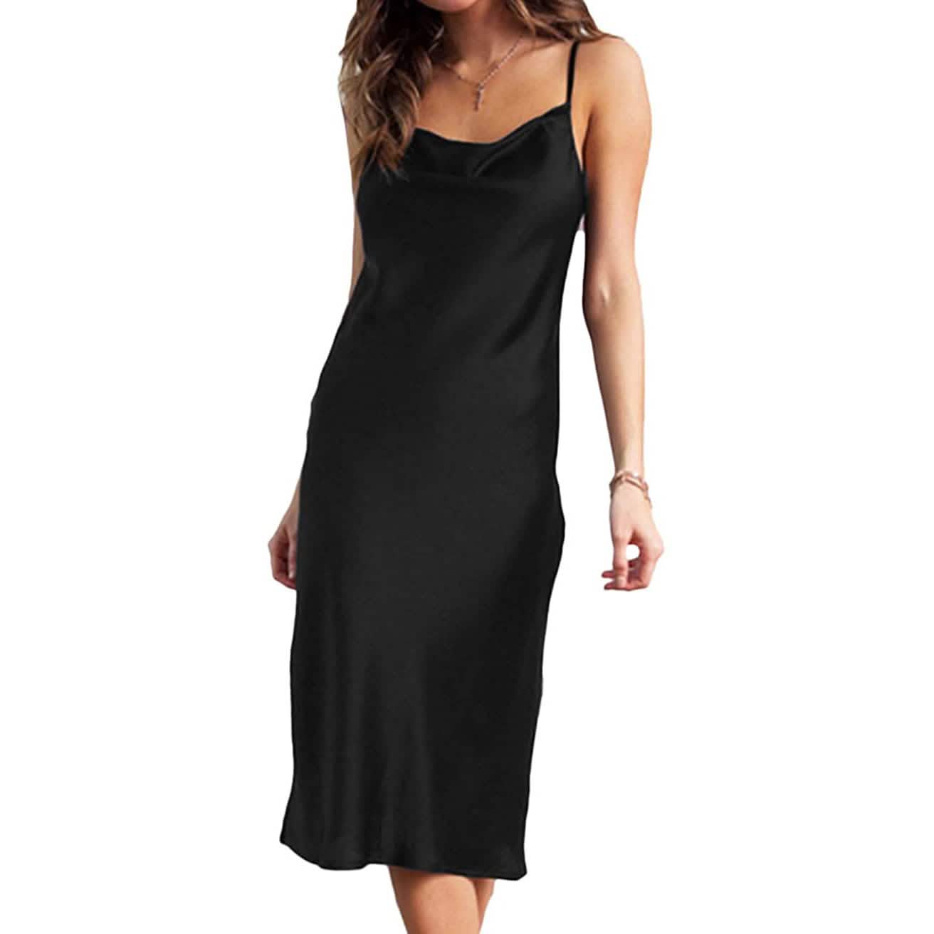 Robe longue satinée à fines bretelles pour femme