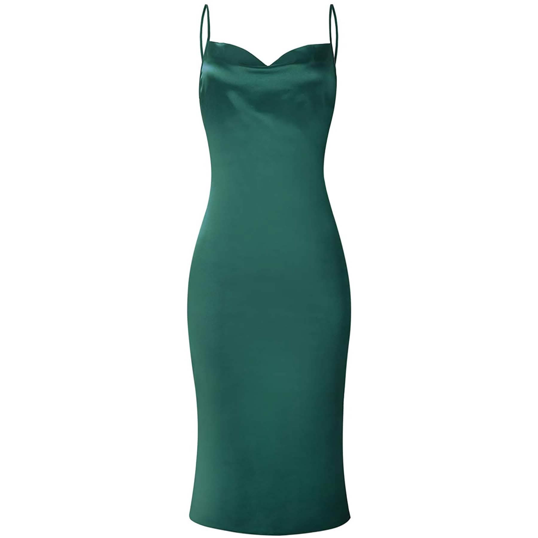 Robe longue satinée à fines bretelles pour femme