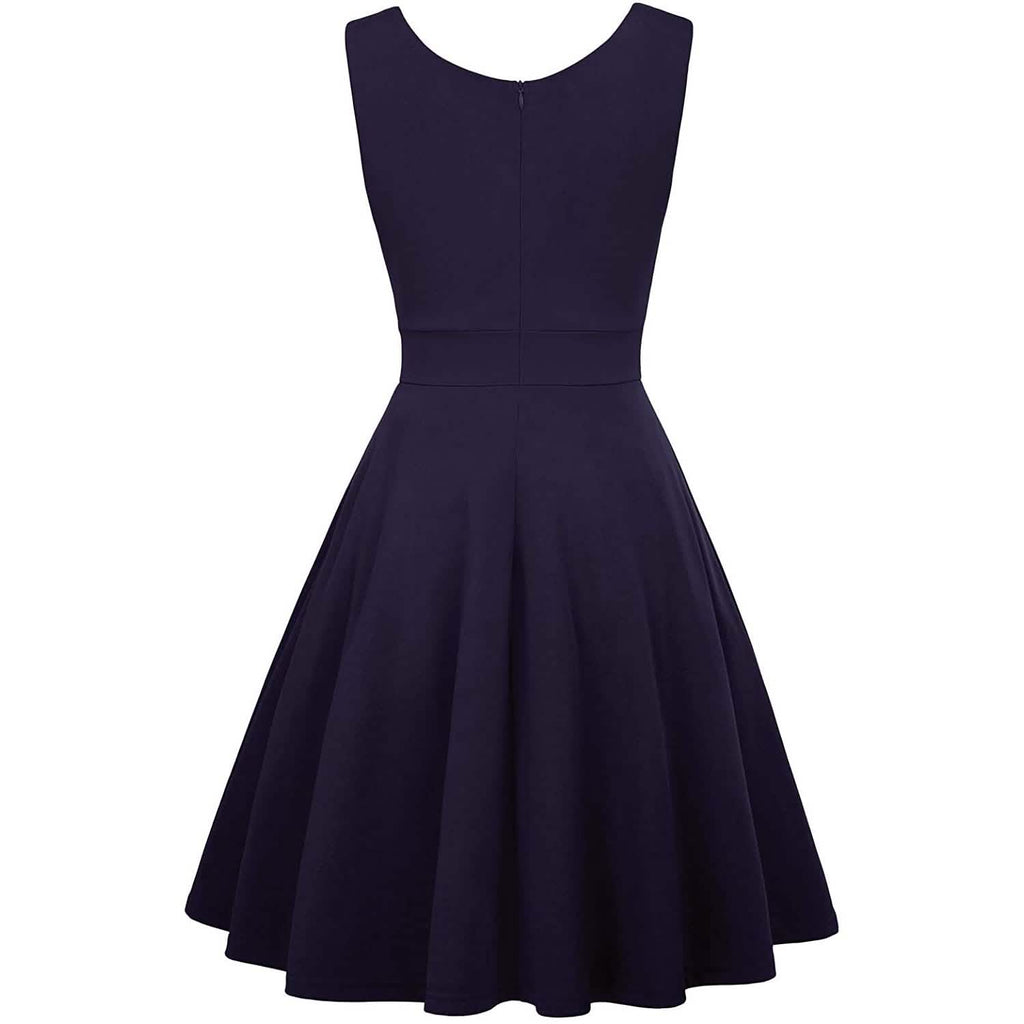 Robe de soirée cocktail trapèze sans manches à col en V pour femme