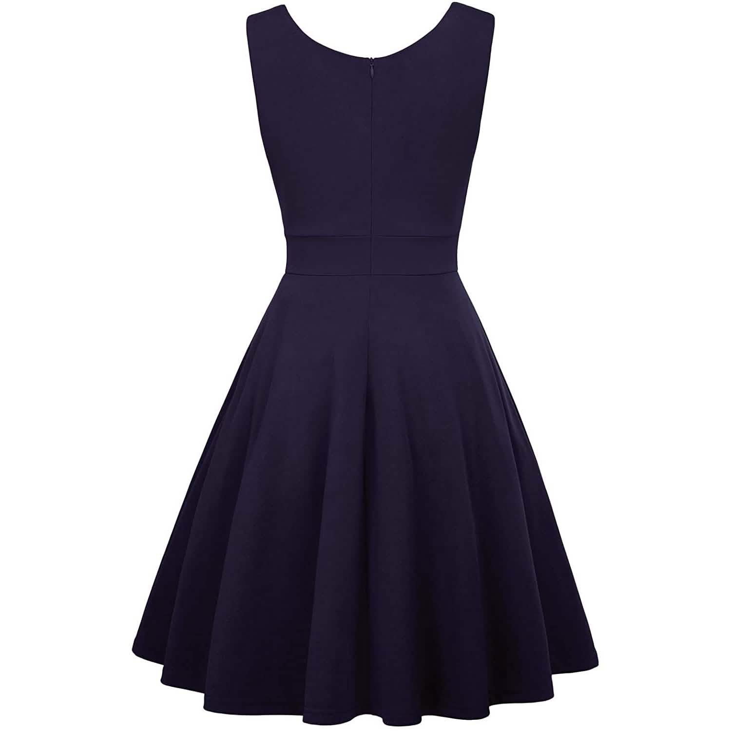 Robe de soirée cocktail trapèze sans manches à col en V pour femme