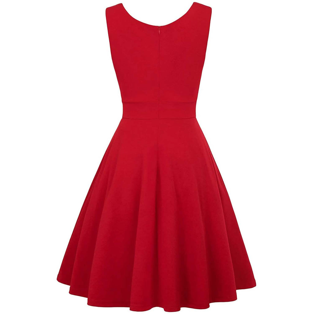 Robe de soirée cocktail trapèze sans manches à col en V pour femme