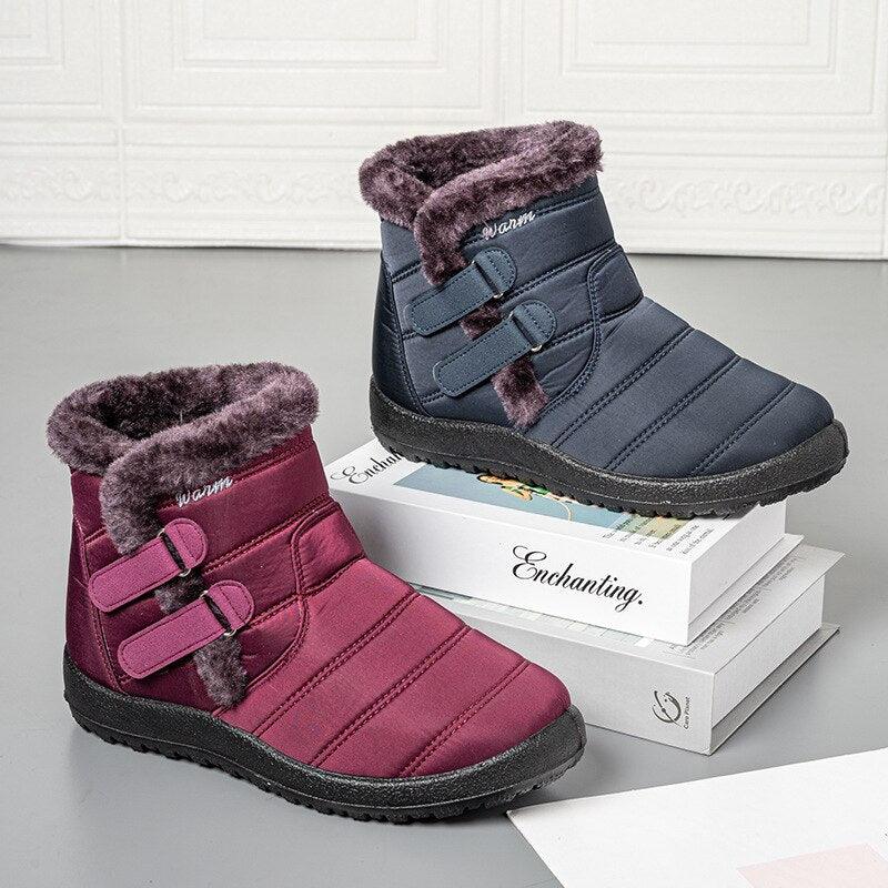 Bottes de neige pour femme, avec crochet à la cheville, look fourrure, intérieur peluche, imperméables, en duvet, chaussures d'hiver. Bottes de neige d'hiver doublées de fourrure, chaudes, à la cheville, à enfiler, imperméables, pour sports de plein air.