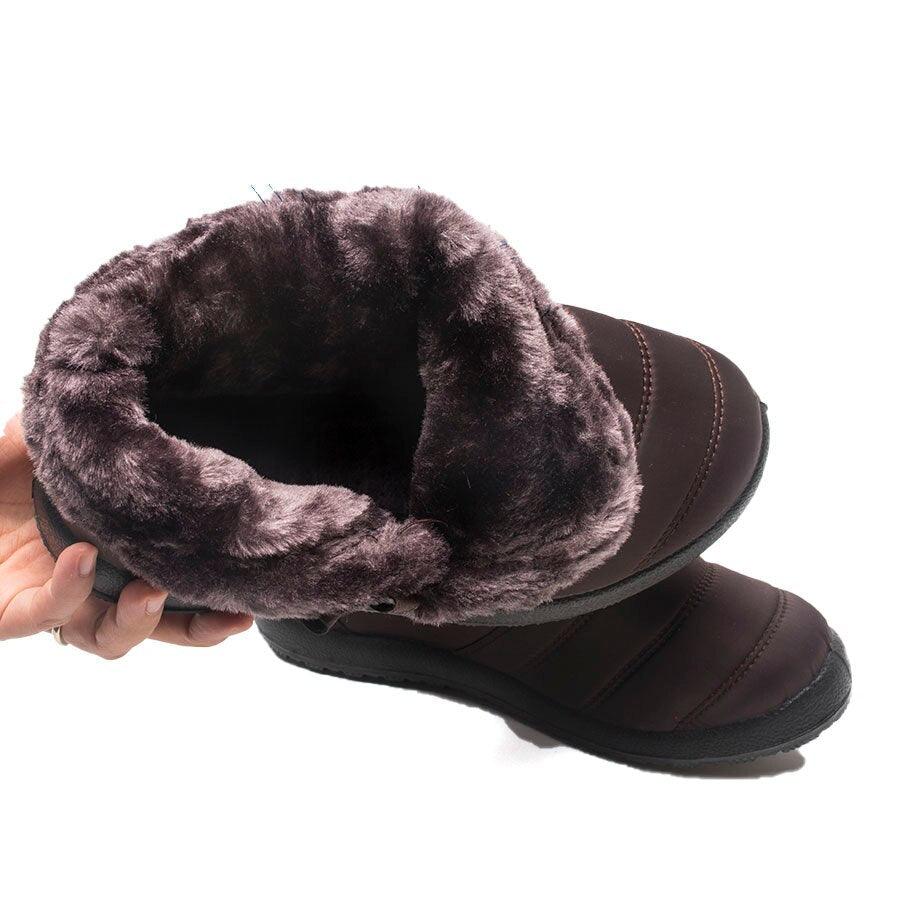 Bottes de neige pour femme, avec crochet à la cheville, look fourrure, intérieur peluche, imperméables, en duvet, chaussures d'hiver. Bottes de neige d'hiver doublées de fourrure, chaudes, à la cheville, à enfiler, imperméables, pour sports de plein air.